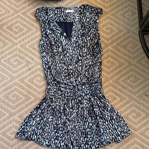 Ramy Brook Navy and Light Blue Patterned Sleeveless Mini Dress